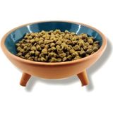 1 Adet Ayaklı Doğal Toprak Yapım Kedi - Köpek Mama Kabı (20 Cm) - Kahve