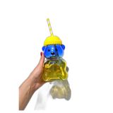 1 Adet Ayı Bardak Sarı Bereli Sarı Kırmızı İçecek Bardağı Pipetli Bardak Cam Ayıcık Matara, Mavi