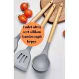 1 Adet Bambu Saplı Ultra Sert Uçlu Silikon Yemek Çorba Kepçesi