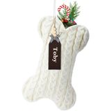 1 adet beyaz köpek noel çorap ahşap isim etiketi ile kişiselleştirilmiş noel çorapları evcil köpek kediler için örgü noel çorap büyük kemik şekli asılı köpek çorap noel ağacı şömine dekor