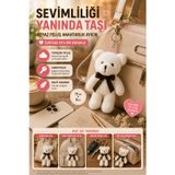 1 Adet Beyaz Peluş Ayıcık Anahtarlık 15x8 cm Çanta Sırt Çantası Anahtar Aksesuar Sevimli Fiyonk