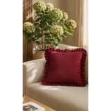 1 Adet Bordo Fırfırlı Dekoratif Kırlent Kılıfı %100 Pamuk 45X45 Cm