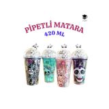 1 adet Desenli plastik pipetli bardak 420ml karma renk yollanmaktadır