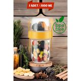 1 ADET Diyet & Kahvaltı için Çatal & Kaşıklı Kapaklı Yoğurt Müsli Salata Meyve Saklama Kabı - 1100ml TTZ-OPH-001038