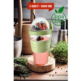 1 Adet Diyet & Kahvaltı Için Çatal & Kaşıklı Kapaklı Yoğurt Müsli Salata Meyve Saklama Kabı - 600 ml