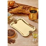 1 Adet Elegante Gold Serisi Duo Fiore Nero Kulp Desenli Sunum Tepsi Söz Nişan Tepsisi 25X15CM