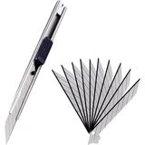 1 Adet İnce Metal Gövdeli Maket Bıçağı Cep Tipi Mini İnce Falçata 10LU Yedek Uçlu Set