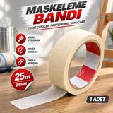 1 Adet Kağıt Bant Boya Maskeleme Bandı 24 Mm X 25 Metre Hobi Boya Badana Kestirme İçin İnce Kağıt Bant