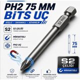 (1 Adet) Manyetik S2 Çelik 75 mm 7.5 cm Ph2 Bits Uç Tornavida Matkap Manyetik Vidalama Ucu 1/4 In - Çok Renkli