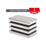 1 Adet Neodyum Mıknatıs Boy: 40mm En: 25mm Kalınlık: 5mm 40x25x5 Ndfeb Güçlü Mıknatıs