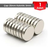 1 Adet Neodyum Mıknatıs Çap: 25mm Kalınlık: 5mm D25x5 Ndfeb Güçlü Mıknatıs Yuvarlak N087