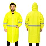 (1 Adet) Neon Reflektörlü Xl Beden Fermuarlı Uzun Pardesü Yağmurluk Yeşil Renk Yağmurluk