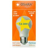 (1 Adet) Osaka 12Volt 10W (75W) Beyaz Işık (6500K) E27 Duylu (Kalın Duy) Led Ampul