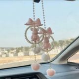 1 adet Pembe Ayıcık İnci Detaylı Araba Dikiz Aynası Süsü | Fiyonklu Sevimli Oto Aksesuarı