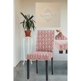 1 Adet Pudra Jakarlı Şal Desen Esnek Lastikli Yıkanabilir Tüylenmez Sandalye Örtüsü - 45 x 45 cm - Pembe