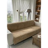 1 Adet Royam Peluş Pamuklu Sünger Tabanlı Kaymaz Koltuk Çekyat Örtüsü 160 x 210 - 160 x 210 cm - Bej