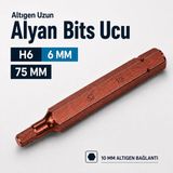 1 Adet S2 Çelik Mıknatıslı Uzun Alyan Bits Ucu H6 6 mm 75 mm 10 mm Altıgen Allen Vidalama Ucu - 000-Siyah
