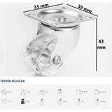 1 ADET ŞEFFAF KÜÇÜK TEKER 4 CM YÜKSEKLİK SAĞLAR. Hts 116 Sehpa Masa Ofis Mobilya Tekeri 28X14 Valiz Sarhoş Teker 1 ADET - Gri