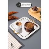1 Adet Sıla Krom Gümüş Kahve Sunum Tepsisi - 22 cm Şık ve Dayanıklı Tasarım