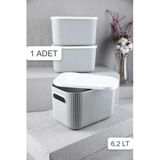 1 Adet Storage 6Lt Gri Çok Amaçlı Dolap Içi Düzenleyici Kapaklı Kutu, Dekoratif Saklama Kutusu