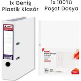 1 Adet Tigra Geniş Klasör 1 Adet Noki 100'LÜ Poşet Dosya Ofis Seti - Beyaz