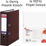 1 Adet Tigra Geniş Klasör 1 Adet Noki 100'LÜ Poşet Dosya Ofis Seti - Bordo