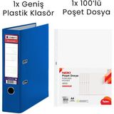 1 Adet Tigra Geniş Klasör 1 Adet Noki 100'LÜ Poşet Dosya Ofis Seti - Mavi