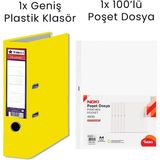 1 Adet Tigra Geniş Klasör 1 Adet Noki 100'LÜ Poşet Dosya Ofis Seti - Sarı