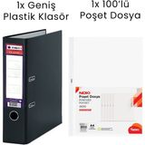 1 Adet Tigra Geniş Klasör 1 Adet Noki 100'LÜ Poşet Dosya Ofis Seti - Siyah