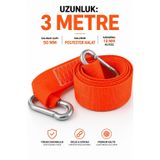 (1 Adet) Turuncu 3 Metre Çift Karabinalı Dayanıklı Çekme Halatı 5 Cm Genişlikte Turuncu Çeki Halatı