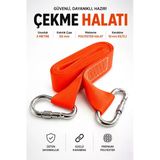 (1 Adet) Turuncu 3 Metre Çift Kilitli Karabinalı Dayanıklı Çekme Halatı 5 Cm En Çeki Halatı