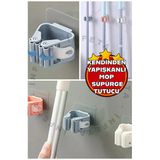 1 Adet Yapışkanlı Mop Fırça Sap Tutucu Banyo Mutfak Eşya Süpürge Mop Tutucu Organizer Askı Plastik Ç