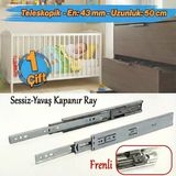 (1 Çift) Frenli Teleskopik Çekmece Rayı Bilyalı Dolap Çekmecesi Ray Metal En 4.3 Cm Uzunluk 50 Cm