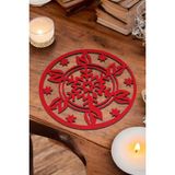 1 Fark Ahşap Kartanesi Yılbaşı Temalı Dekoratif Supla Servis Altlığı- 4 adet- Kırmızı - 28 x 28 cm
