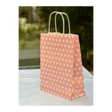 1.Kalite 18x8x24 Cm (1 Adet) Pembe Renk Beyaz Benekli Kraft Kağıt Çanta,Hediye Poşeti,Hediye Paketi