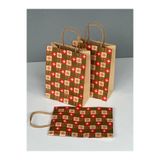 1.Kalite 18x8x24 Cm 5’Li Yılbaşı Konseptli Kraft Kağıt Çanta Hediye Poşeti Hediye Paketi Kraft Çanta