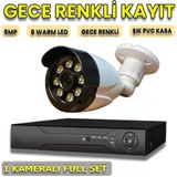 1 Kameralı 8 Warm Ledli 1080P Plastik Kasa Güvenlik Kamera Seti