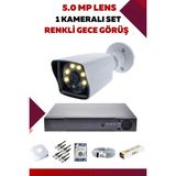 1 Kameralı Set - 5mp Sony Lensli Full Hd Gece Görüşlü Güvenlik Kamerası Sistemi - VZ0XVPUJZ8 - Led