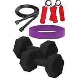 1 kg x 2 Adet Siyah Dambıl Atlama Ipi Aeroik Squat Bant 2 Adet Süngerli El Yayı - 2 kg x 2 Adet