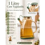 1 Litre Cam Yağdanlık Sirkelik Silikon Kapaklı Damlatmaz Şişe