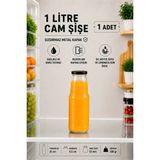 1 Litre Şeffaf Sürahi Süt, Ayran, Su, Limonata, Meşrubat Şişesi Metal Kapaklı Cam Şişe 1000 ml - Siyah - 1,02 lt