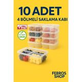 1 LT 4 Bölmeli Derin Dondurucu Dikdörtgen Saklama Kabı 10'lu Set Buzluk Mikrodalga Gıda Saklama Kabı