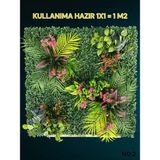 1 M2 Hazır Dikey Bahçe Duvar Dekorasyon Paneli Şimşir Panel Yapay Çiçek 1x1 Metre Model:2 - Seçenek 1 - Ahşap