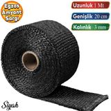 1 Metre 20 Cm Cam Elyaf Eksoz Sargisi Manifold Sargi Bezi Yanmaz Bant Siyah Amyant 3 Mm (Kalinlik)