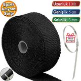 1 Metre 5 Cm Cam Elyaf Ekzoz Sargısı Metal Kelepçe Manifold Sargı Bezi Yanmaz Bant Siyah Amyant 3 Mm (Kalınlık)