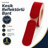 (1 Metre) 5 Cm Tüvtürk Onaylı Reflektörlü Bant Kırmızı Kesikli Reflektif Fosforlu Şerit İkaz Bandı