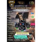 1 Otomatik 4 Kamera 20Mp 8K 4G Solar Güneş Enerjili Kamera - Yüksek Işıklı Çakar Led Sd Kart Dahil