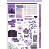 1 Sayfa Mor Renk Temalı 12*17 cm Sticker /scrapbook, Bullet Journal, Planlayıcı, Defter Için - prple0017