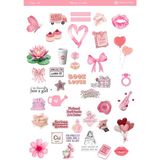 1 Sayfa Pembe Temalı 12*17 cm Sticker /scrapbook, Bullet Journal, Planlayıcı, Defter - pnk0025