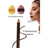 1 Suya Dayanıklı Dolgun Dudak Göz Pürüzsüz Eyeliner Kaş Boyama Kalemi Peeling Dudak 2 Makyaj Süngeri - Kahverengi 03